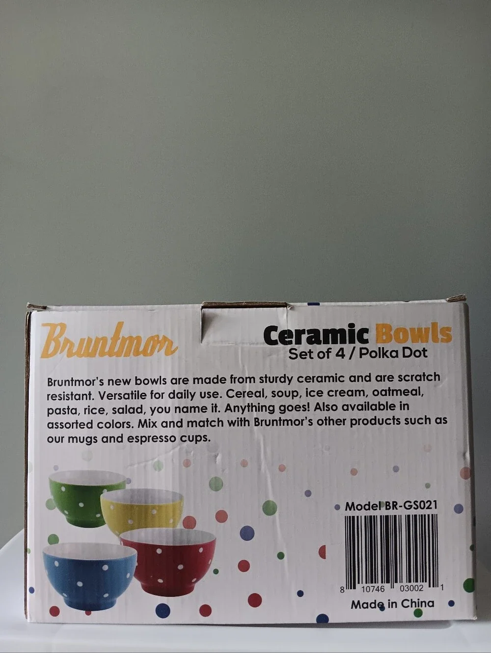 Bruntmor Ceramic Bowls Set Of 4 Polka Dots 20 Oz Red Blue Green Yellow White